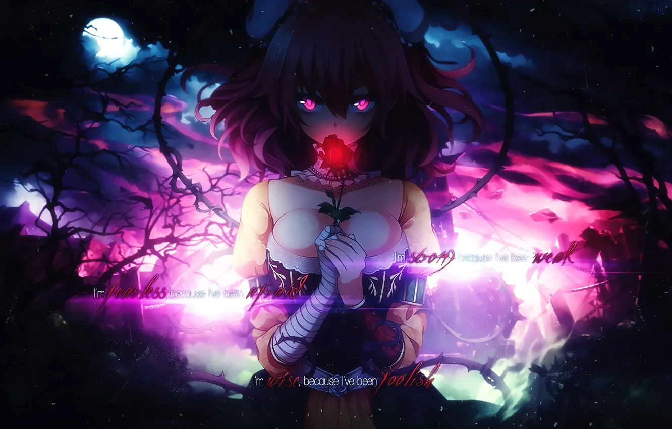 Photo wallpaper night, the moon, roses, neckline, art, burning eyes, Ibaraki Kasen, touhou projeck