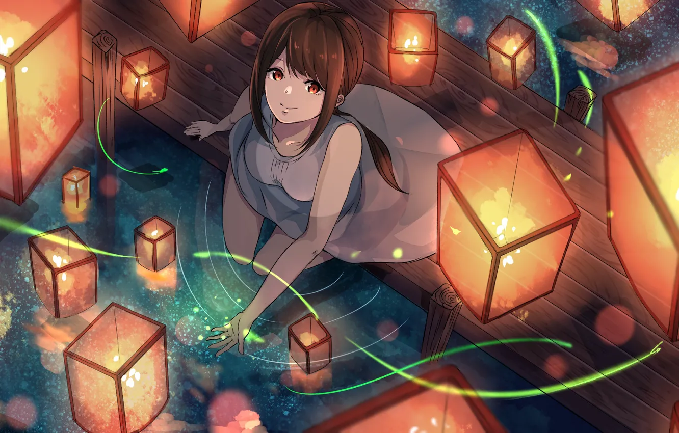 Photo wallpaper water, smile, anime, art, lanterns, akira, mr. akira