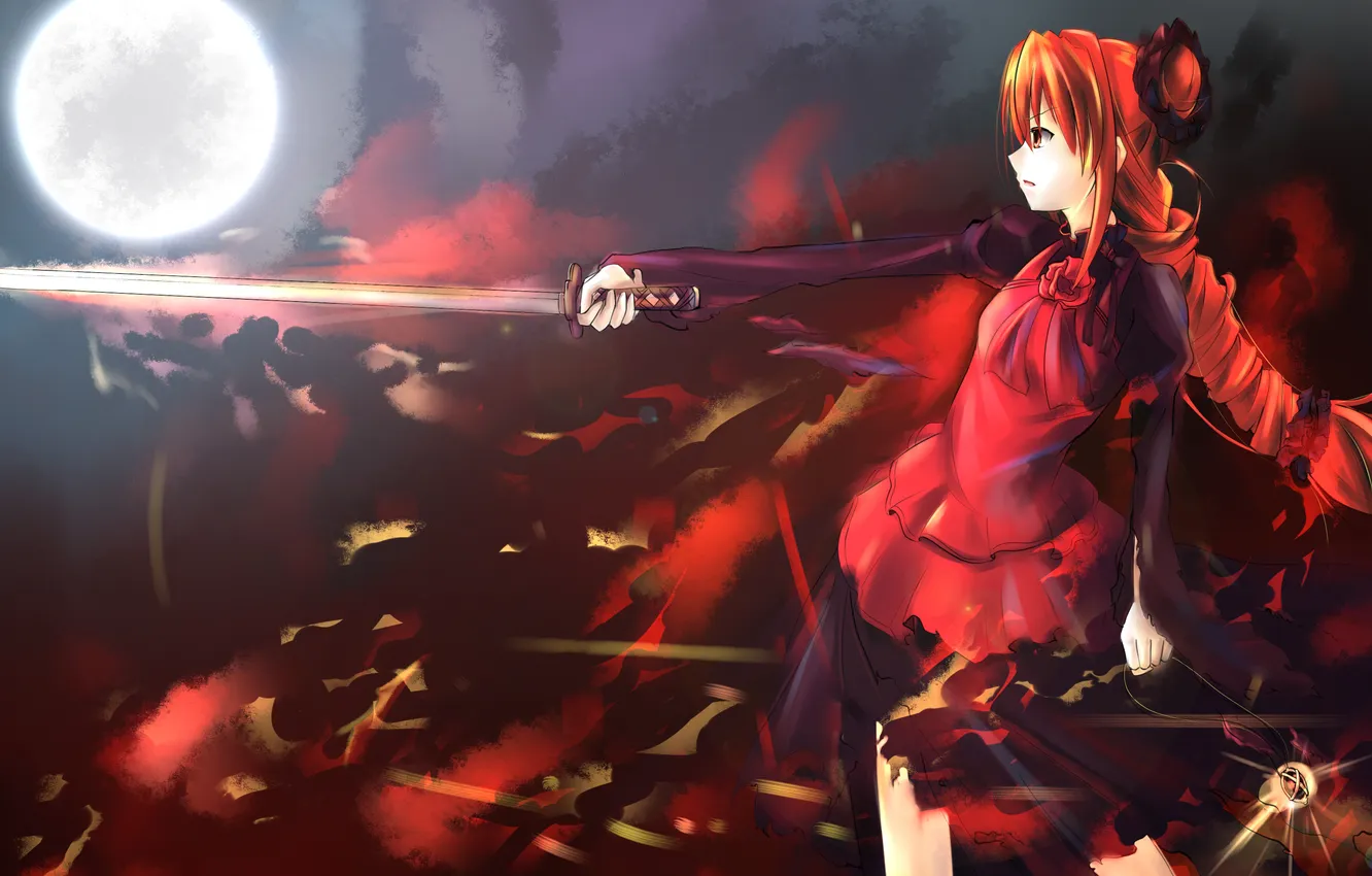 Photo wallpaper girl, the moon, sword, anime, art, amulet, shakugan no shana, shana