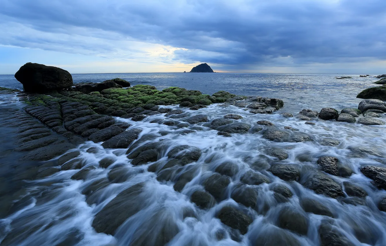 Photo wallpaper sea, landscape, stones