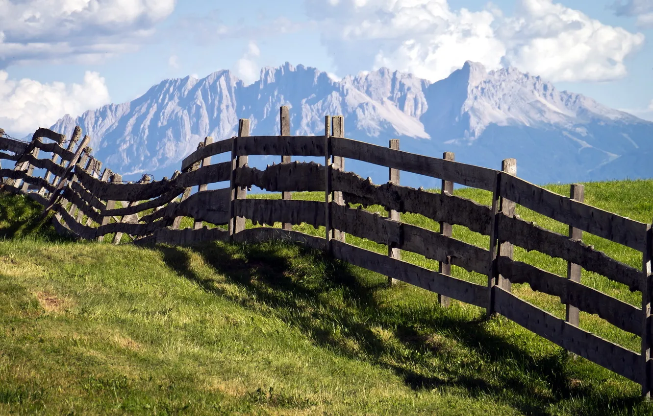 Photo wallpaper field, landscape, mountains, the fence