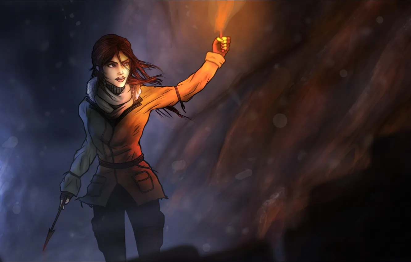 Photo wallpaper torch, Tomb Raider, arrows, art, Lara Croft