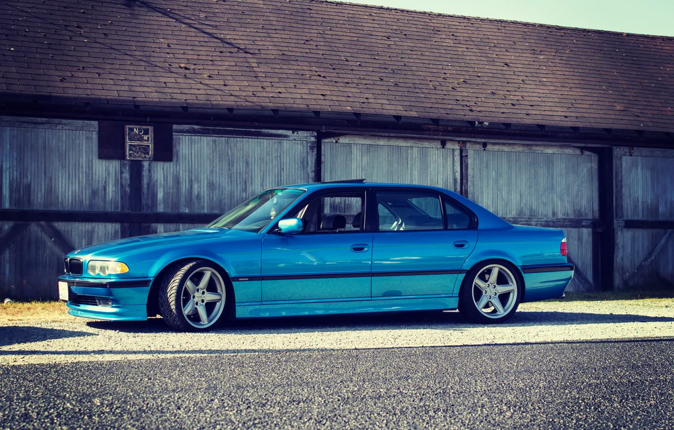Photo wallpaper tuning, BMW, side, blue, stance, bmw e38, 750il