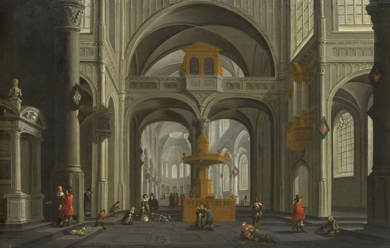Photo wallpaper oil, picture, 1652, Daniel de Blik, Daniel de Blieck, The interior of the Church