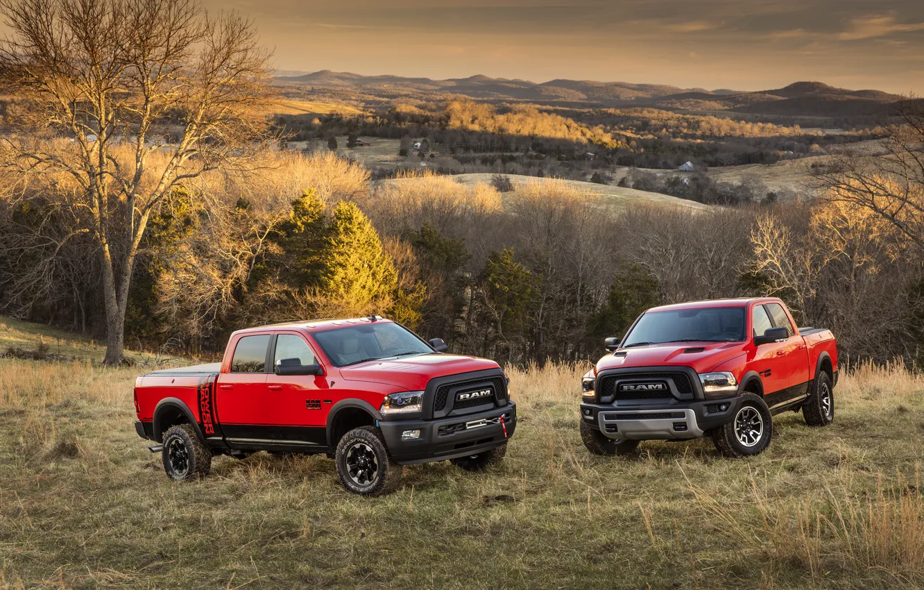 Photo wallpaper forest, SUV, Dodge, two, pickup, Ram, 2500