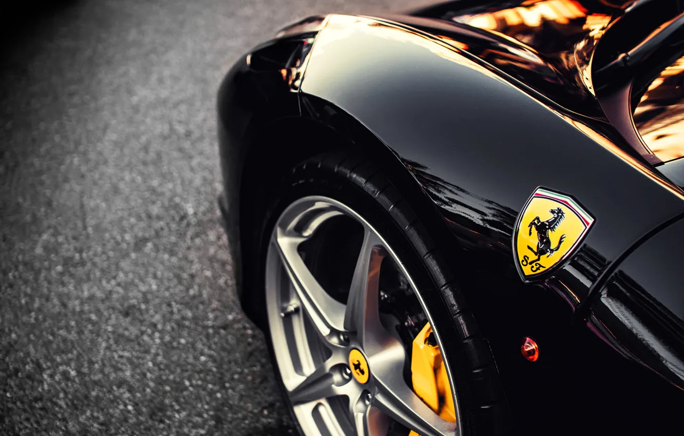 Photo wallpaper asphalt, icon, wing, black, Ferrari, disk, Ferrari, black