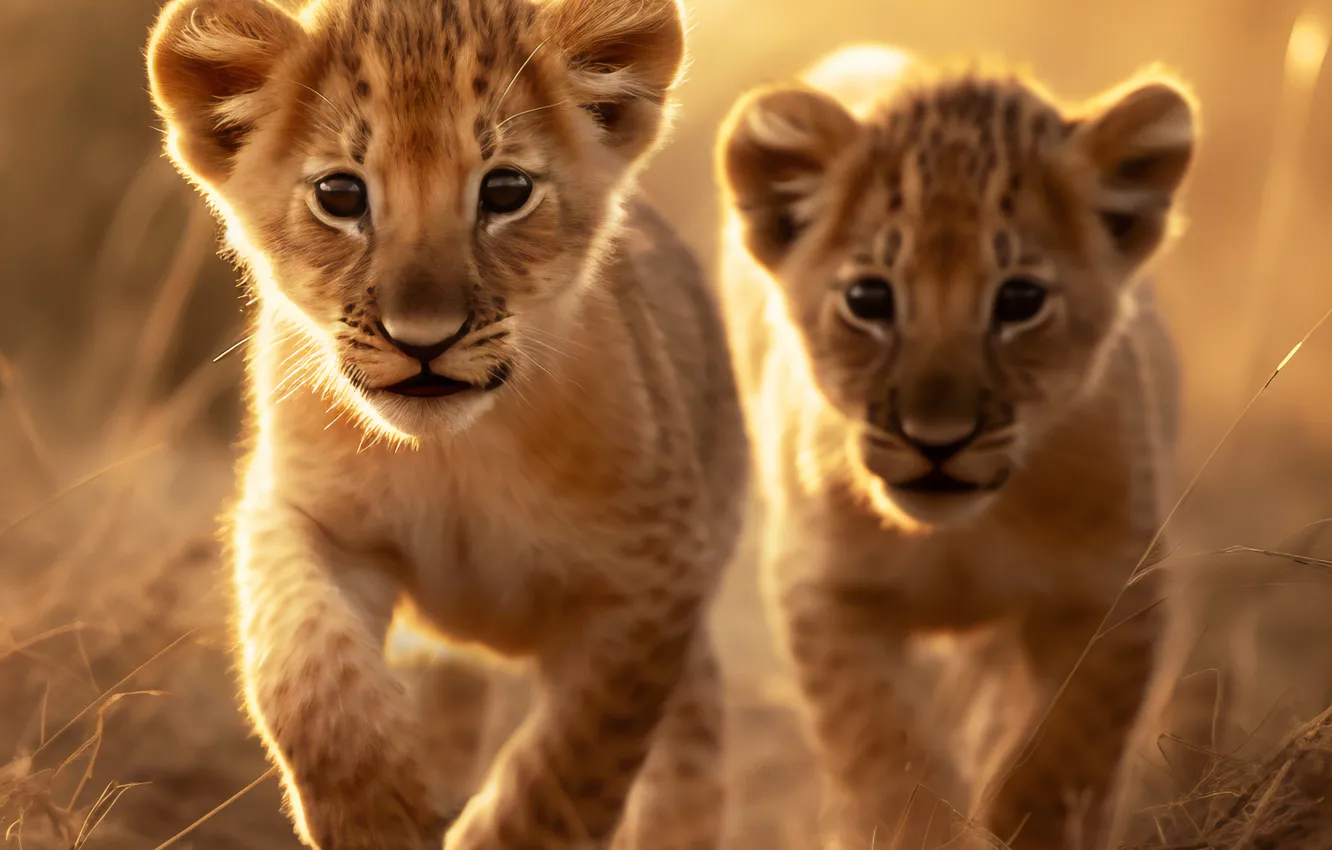 Photo wallpaper baby, a couple, lion, digital art, AI art, The Art of Artificial Intelligence, neural network