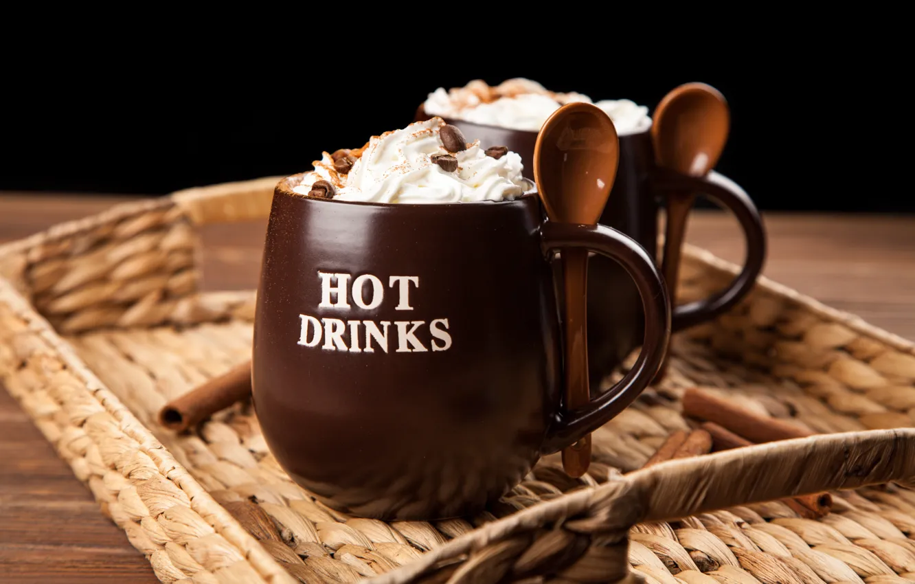 Photo wallpaper coffee, chocolate, cream, Cup, hot, cinnamon, cup, drink