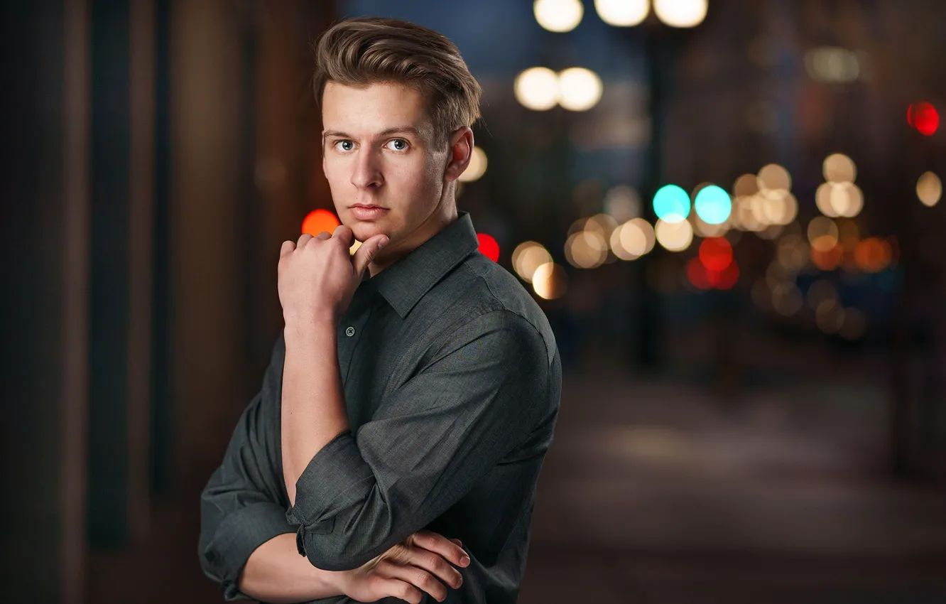 Photo wallpaper look, pose, guy, bokeh