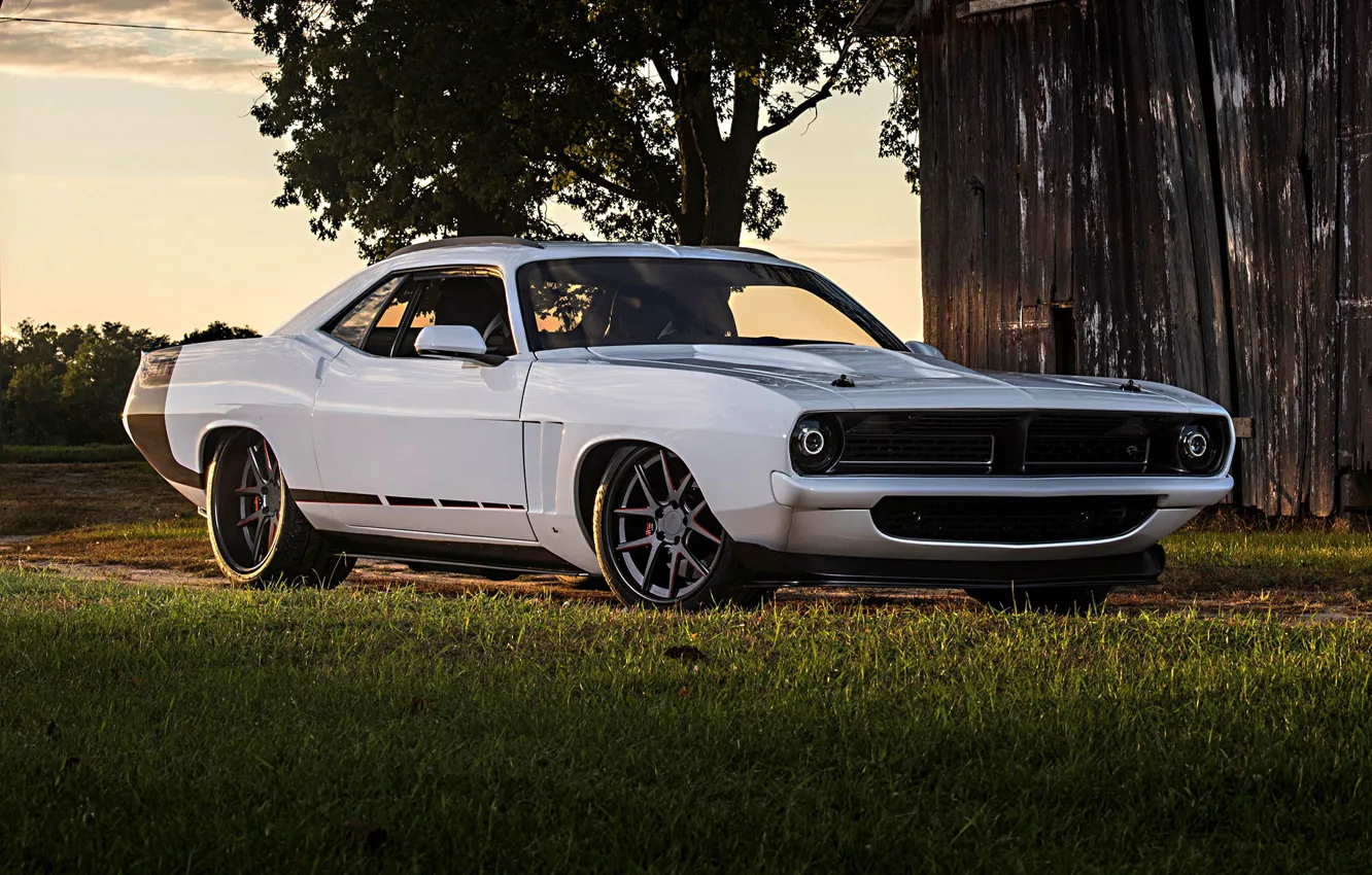 Photo wallpaper White, Tuning, Muscle car, Plymouth Cuda
