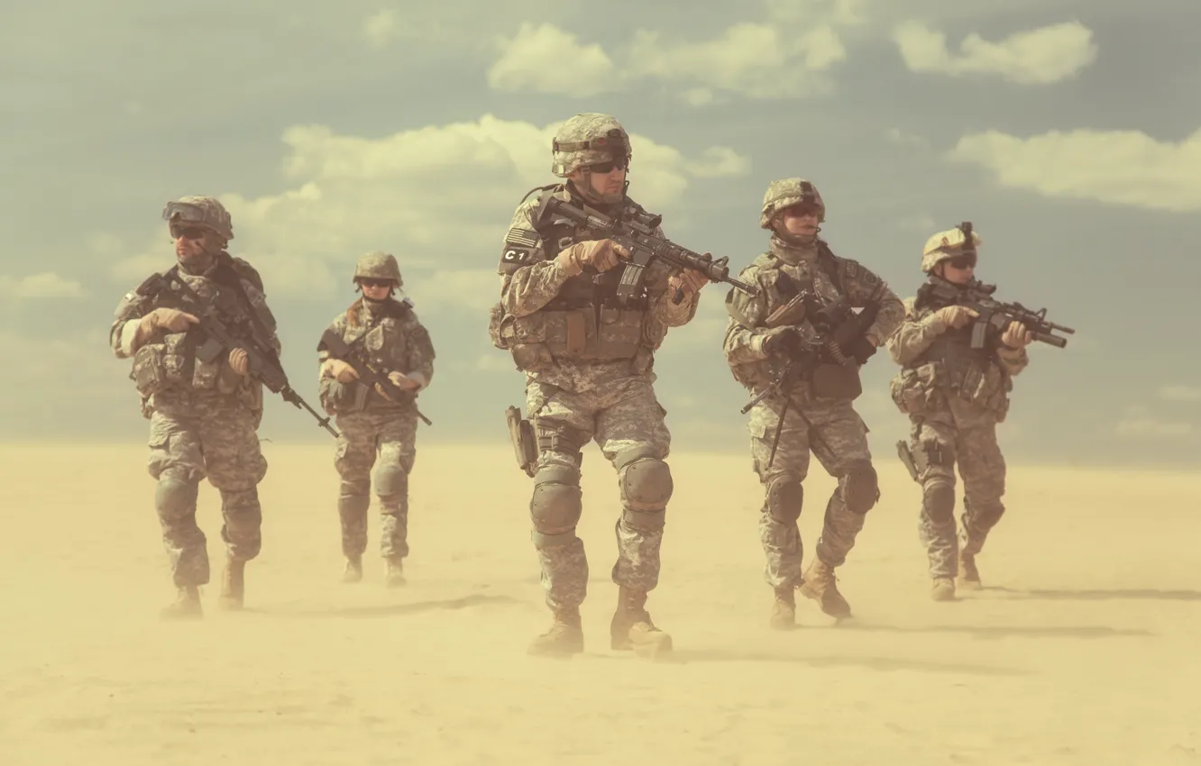Photo wallpaper desert, army, soldiers, USA, squad, US army