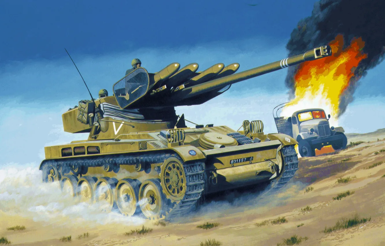 Photo wallpaper war, art, painting, tank, AMX 13/75