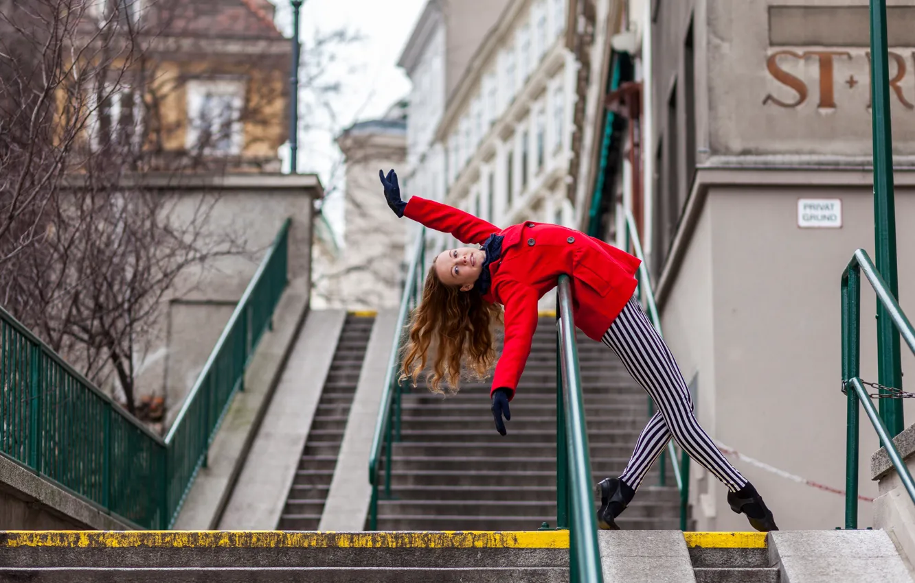 Photo wallpaper pose, ladder, Anastasia, coat