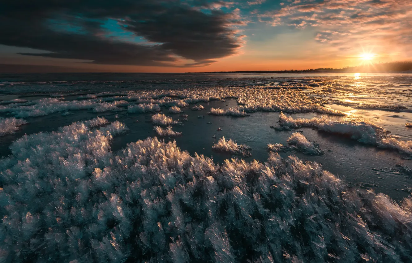 Photo wallpaper ice, night, lake