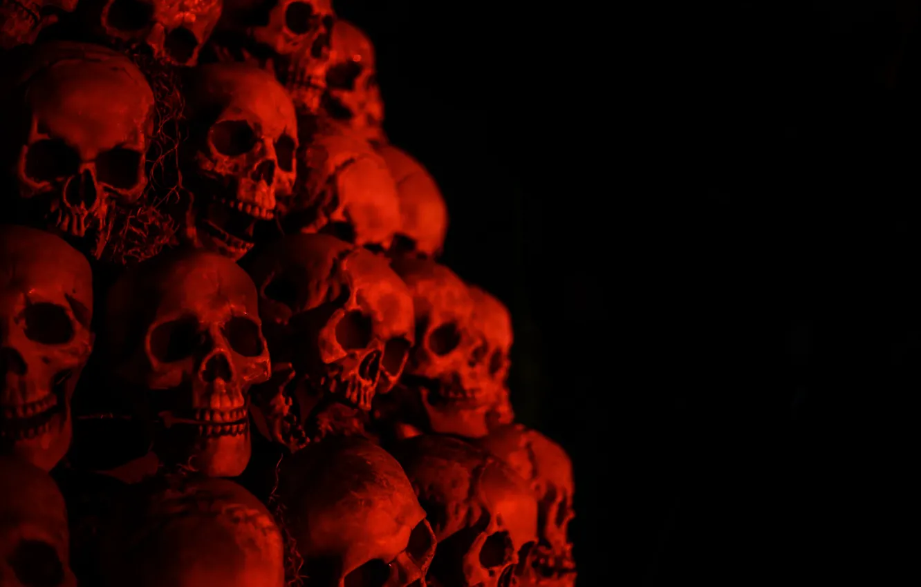 Photo wallpaper background, black, red, skull