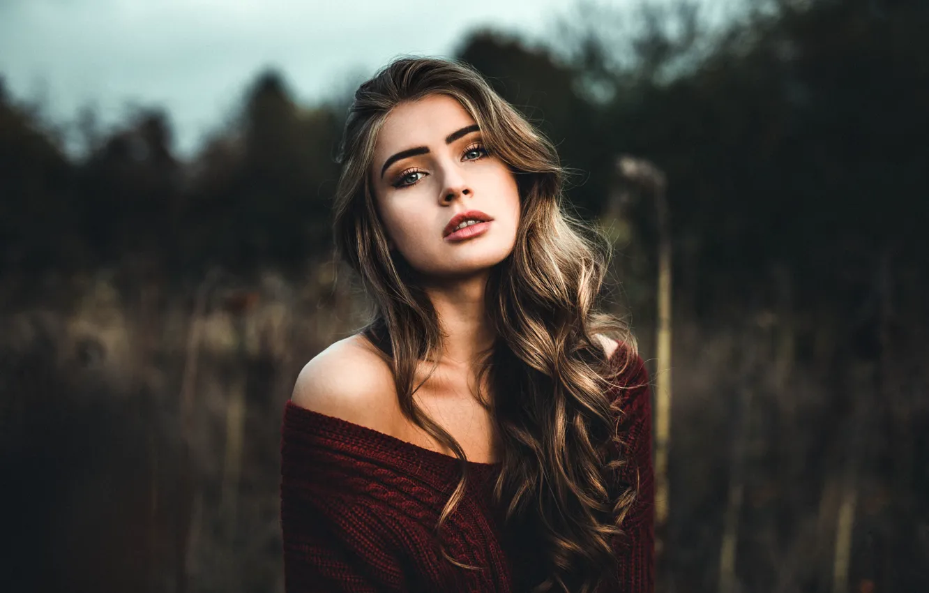Photo wallpaper look, girl, background, model, portrait, makeup, hairstyle, brown hair