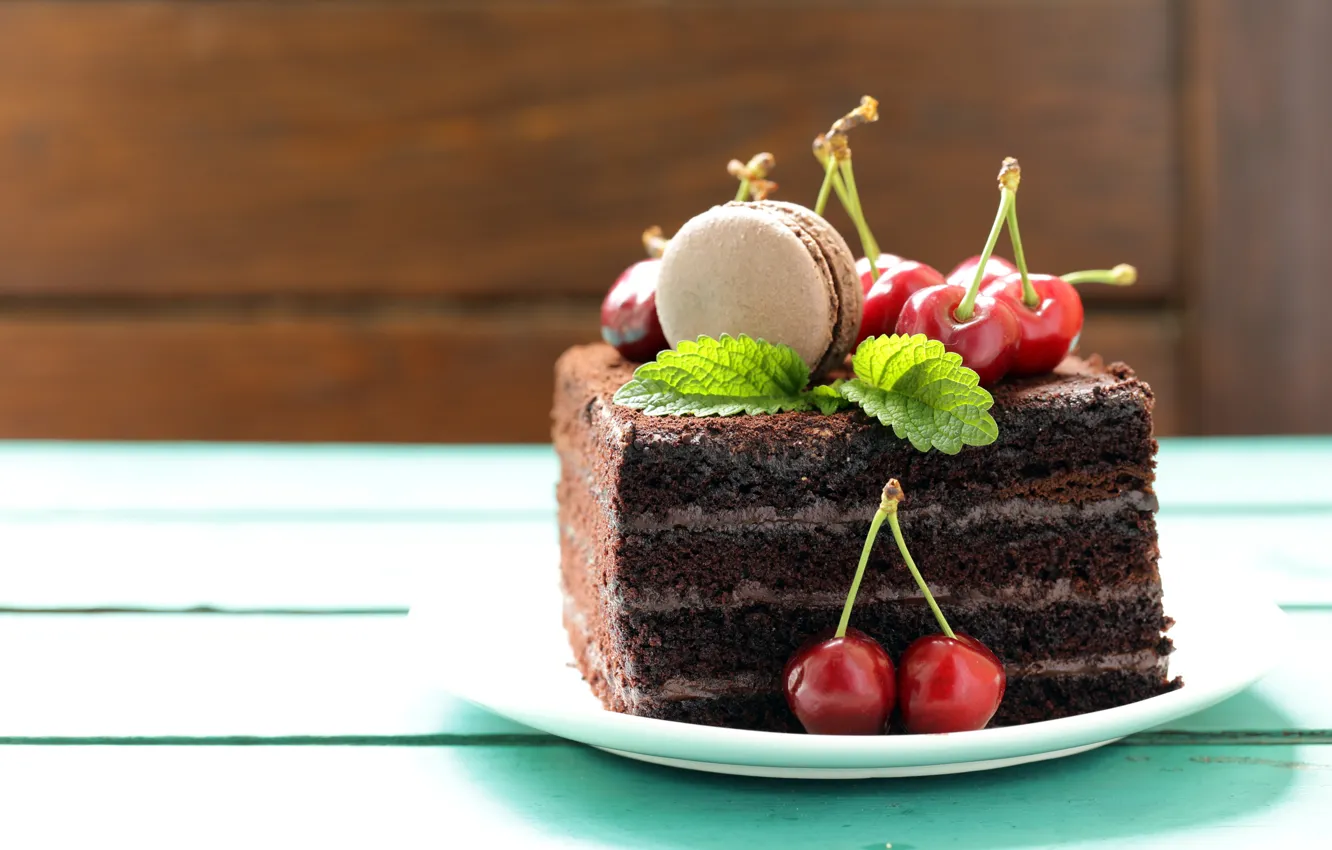 Photo wallpaper cake, cream, dessert, cherry, chocolate, macaron