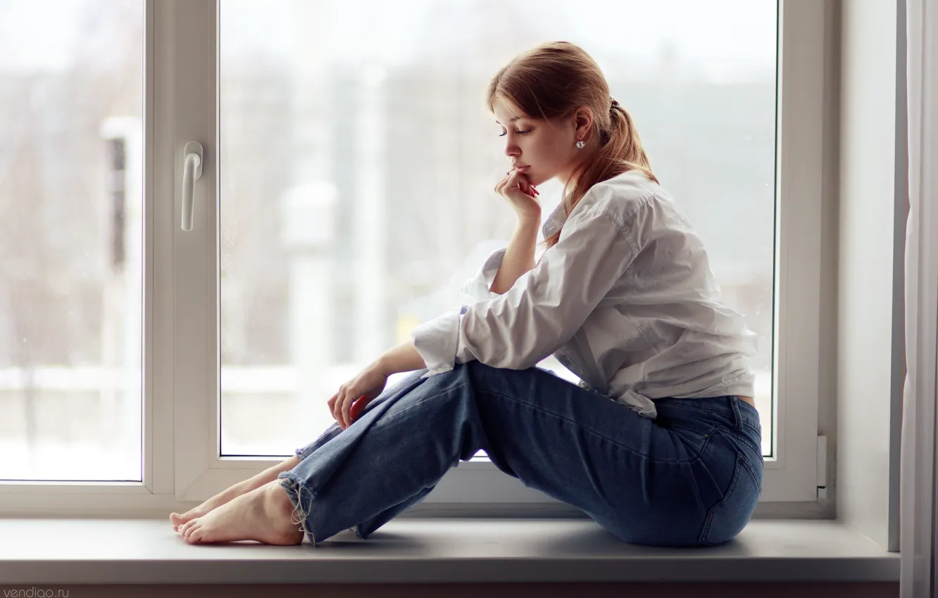 Photo wallpaper barefoot, window, sill, Kate, Evgeniy Bulatov, Evgeny Bulatov, Katya Koval