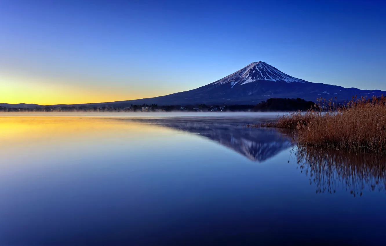 Photo wallpaper the sky, lake, mountain, morning, space, Japan, the beauty of nature, Fuji