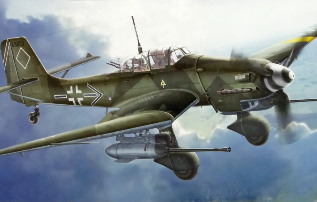 Photo wallpaper art, painting, aviation, Junkers Ju 87 G-2 Stuka &ampquot;Rudel&ampquot;, German IIWW Dive-Bomber