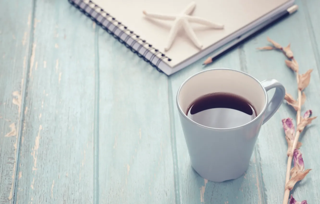 Photo wallpaper coffee, Notepad, starfish