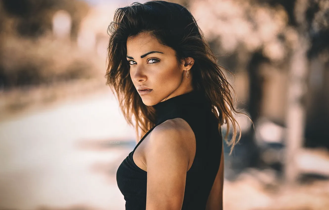 Photo wallpaper look, pose, model, portrait, makeup, dress, brunette, hairstyle