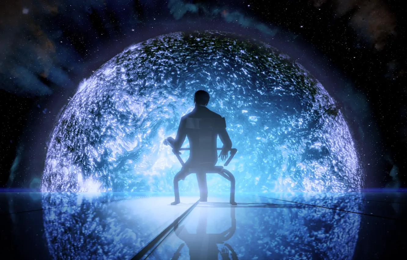 Photo wallpaper space, star, people, chair, mass effect, illusive man
