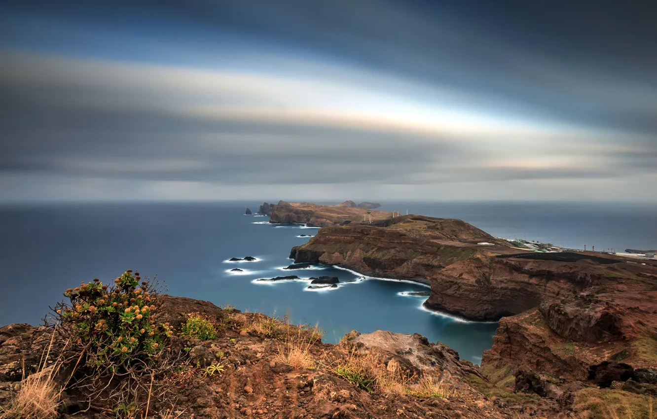 Photo wallpaper the sky, the ocean, rocks, island, excerpt, Portugal, Madeira, archipelago