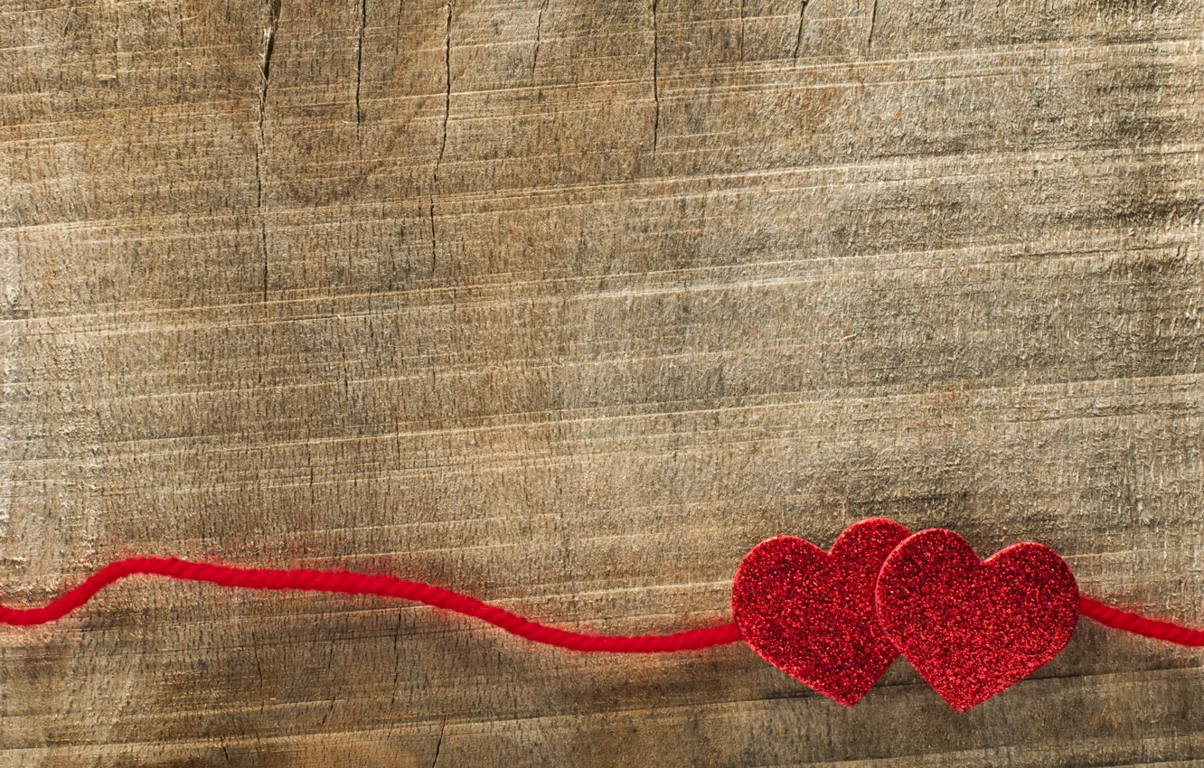 Photo wallpaper trees, red, background, heart, hearts, thread