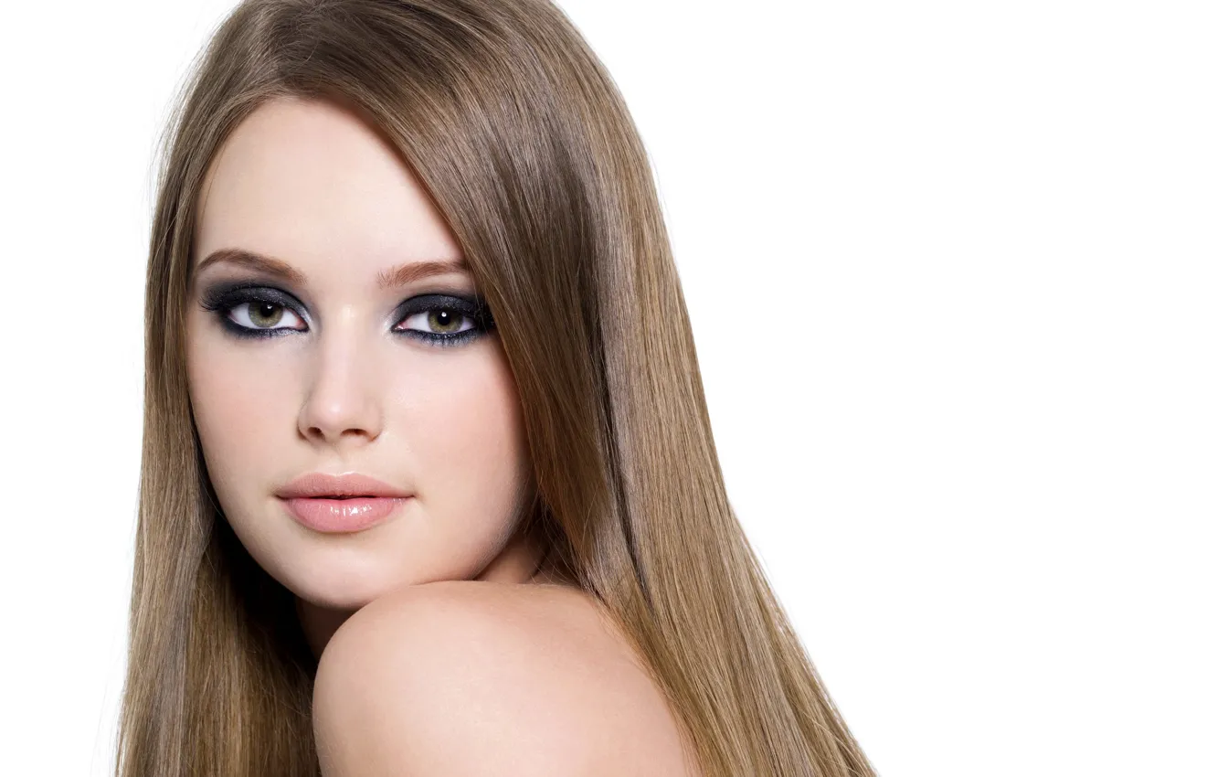 Photo wallpaper eyes, face, eyelashes, makeup, brown hair