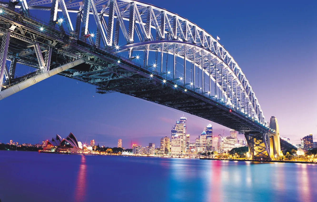 Photo wallpaper bridge, the city, the evening, Sydney