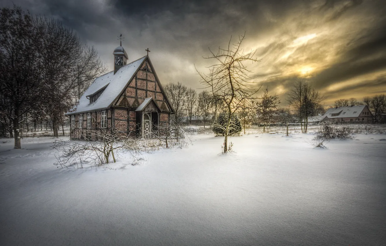 Photo wallpaper Church, Germany, winter