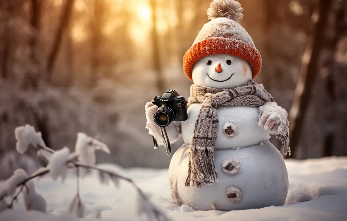 Photo wallpaper winter, snow, new year, Christmas, snowman, Christmas, winter, snow