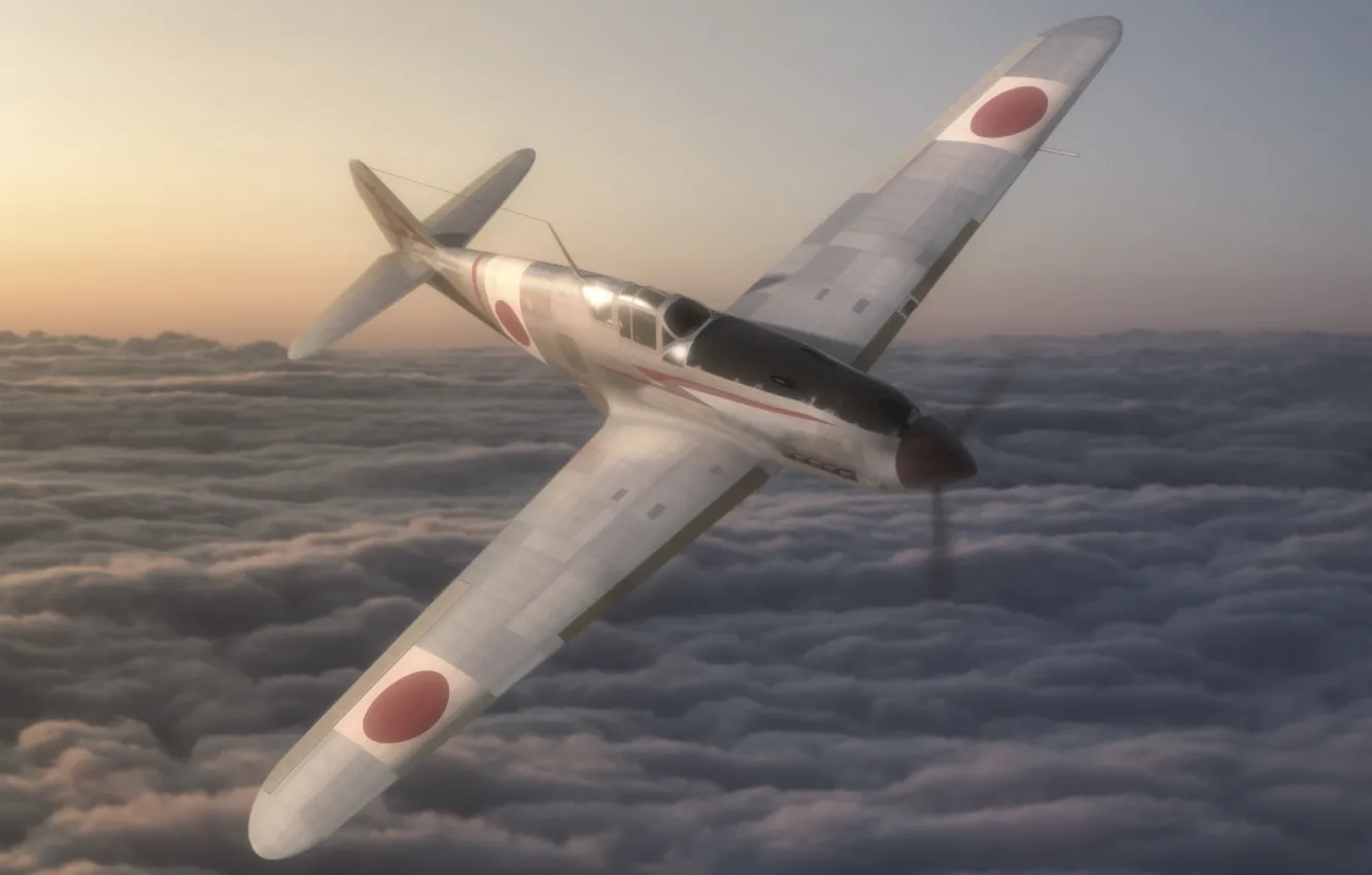 Photo wallpaper the sky, graphics, fighter, art, army, Japanese, WW2, &ampquot;Hien&ampquot;