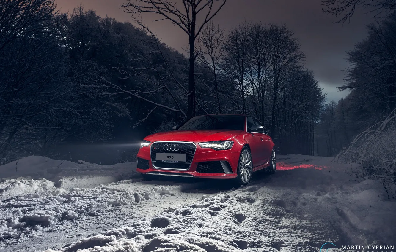 Photo wallpaper winter, snow, nature, the evening, Audi, car