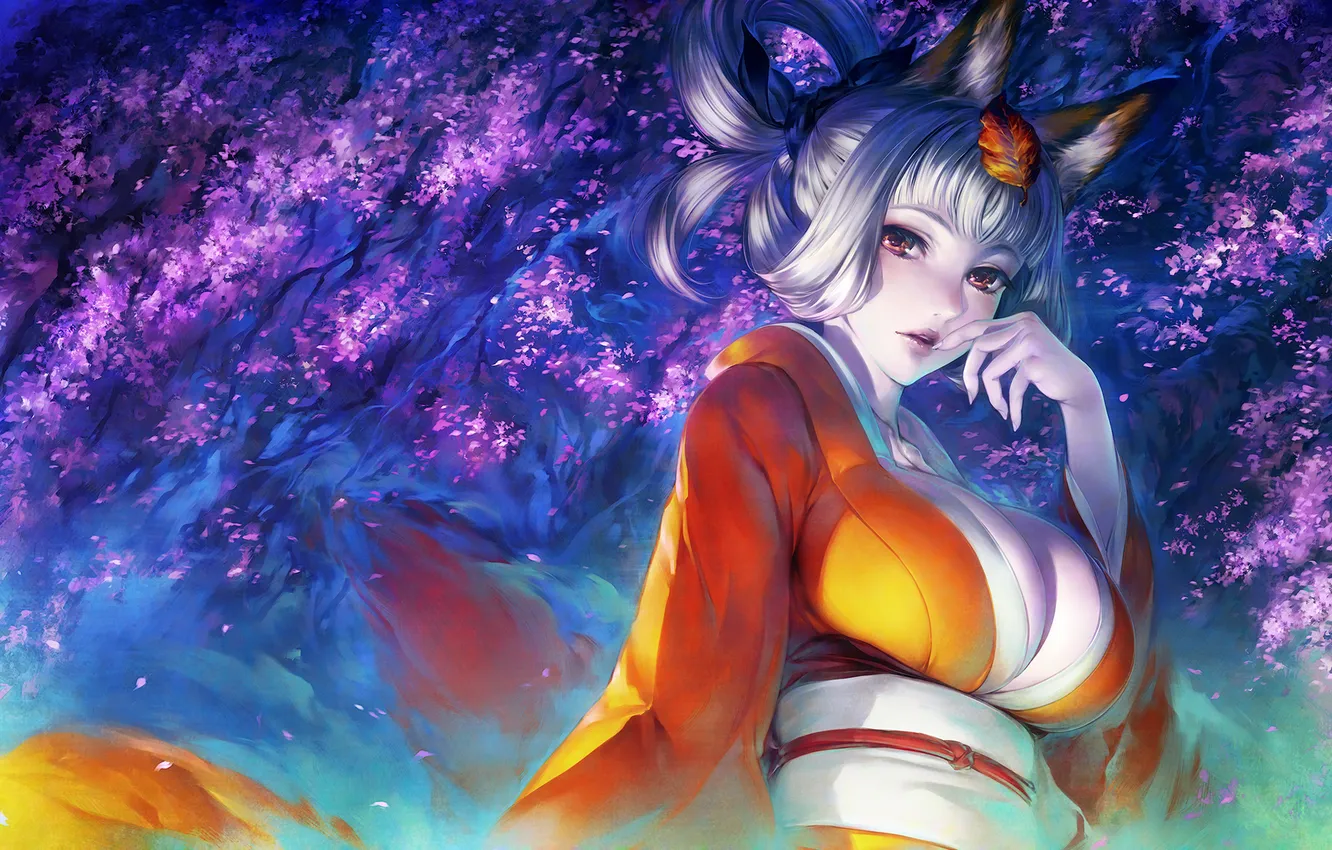 Photo wallpaper chest, look, girl, Sakura, neckline, gesture, art, Fox