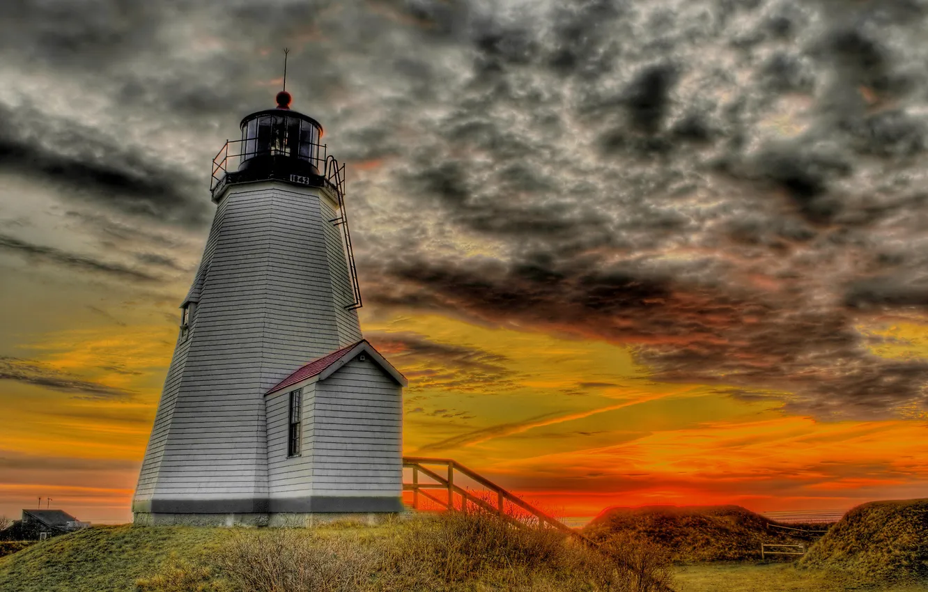 Photo wallpaper the sky, clouds, lighthouse, HDR, the evening, glow