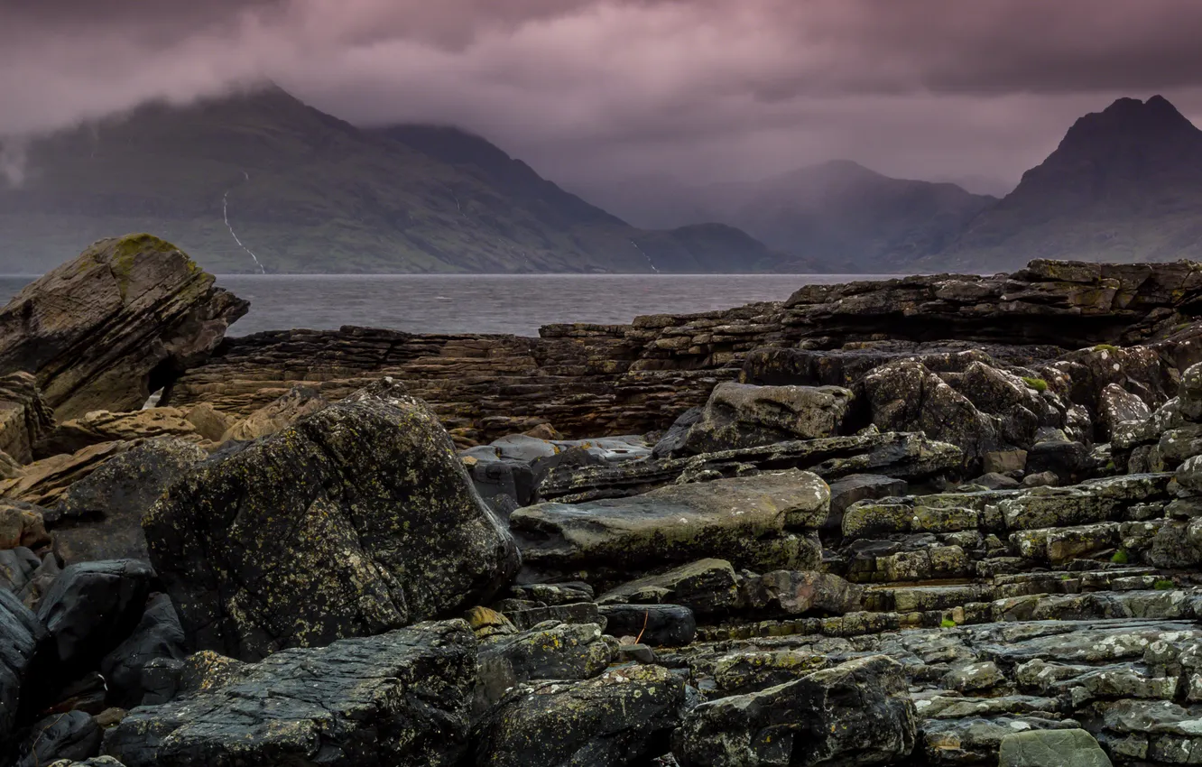 Photo wallpaper Scotland, Scotland, Isle of Skye, Isle of Skye, Elgol, The Rocks and the Clouds