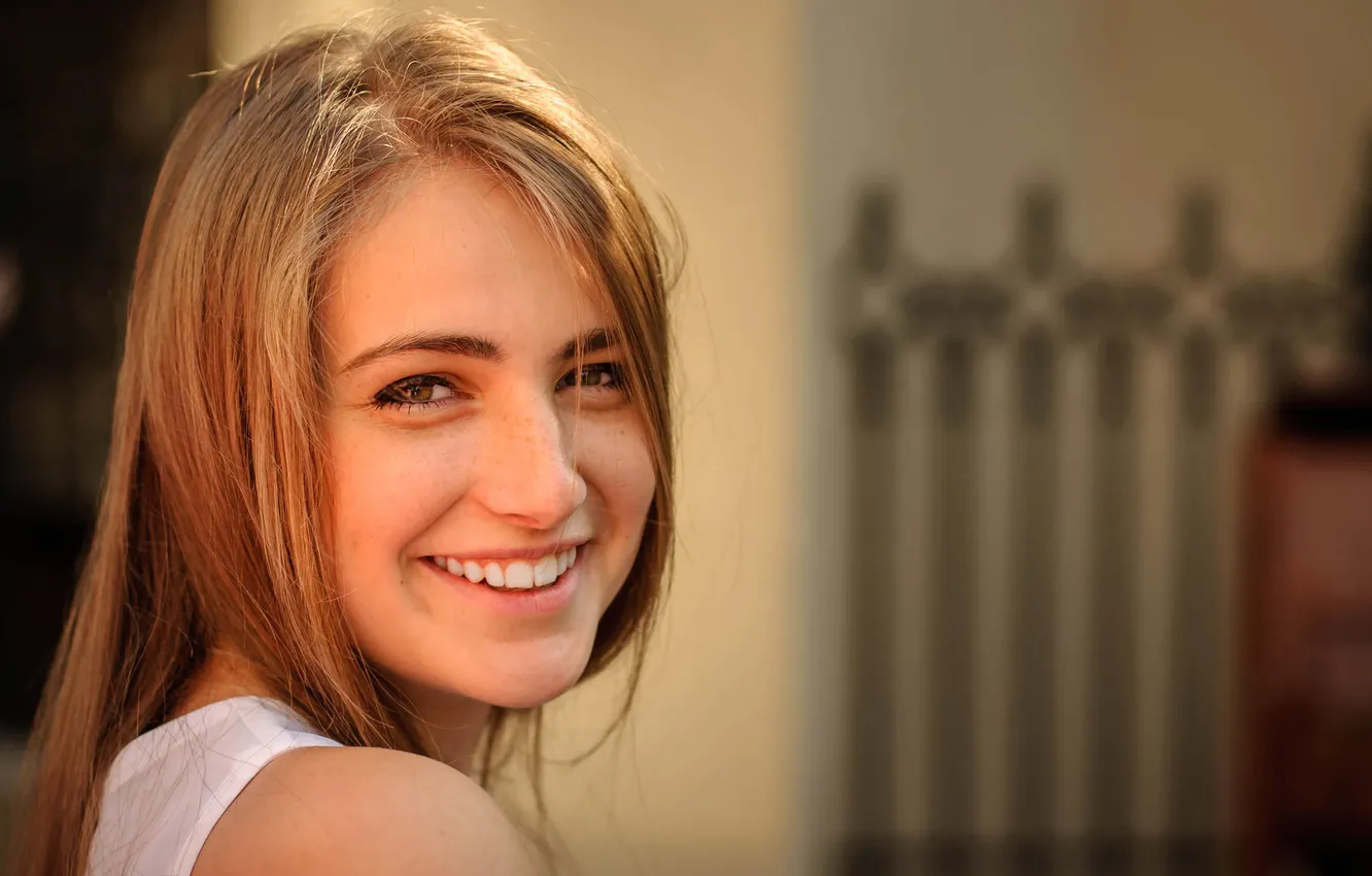 Photo wallpaper smile, portrait, freckles