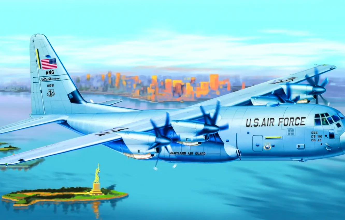 Photo wallpaper art, airplane, painting, C-130J Hercules