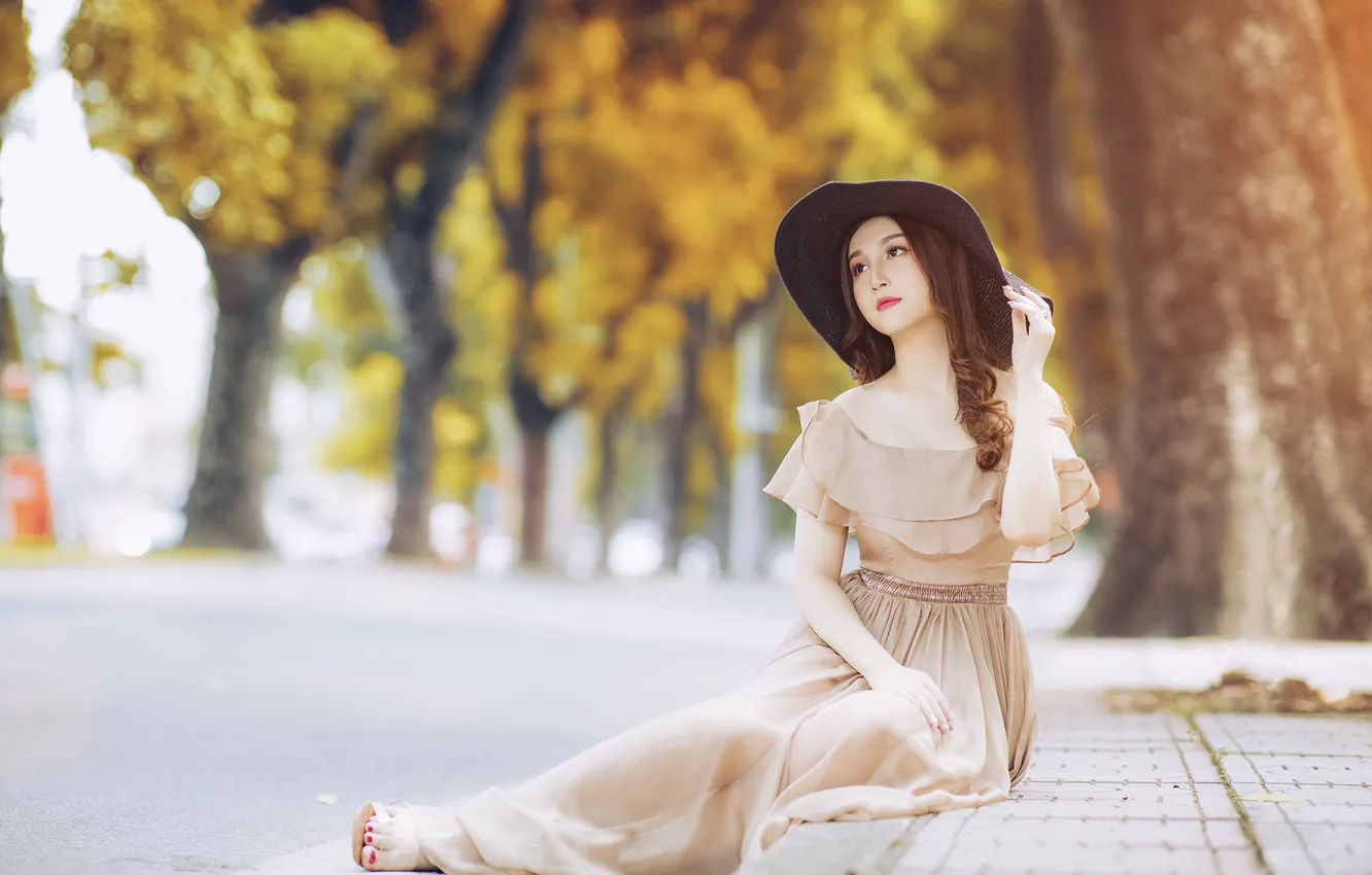 Photo wallpaper girl, the city, street