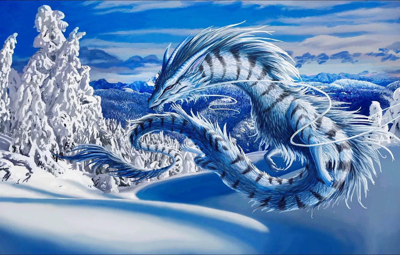 Photo wallpaper fantasy, winter, dragon