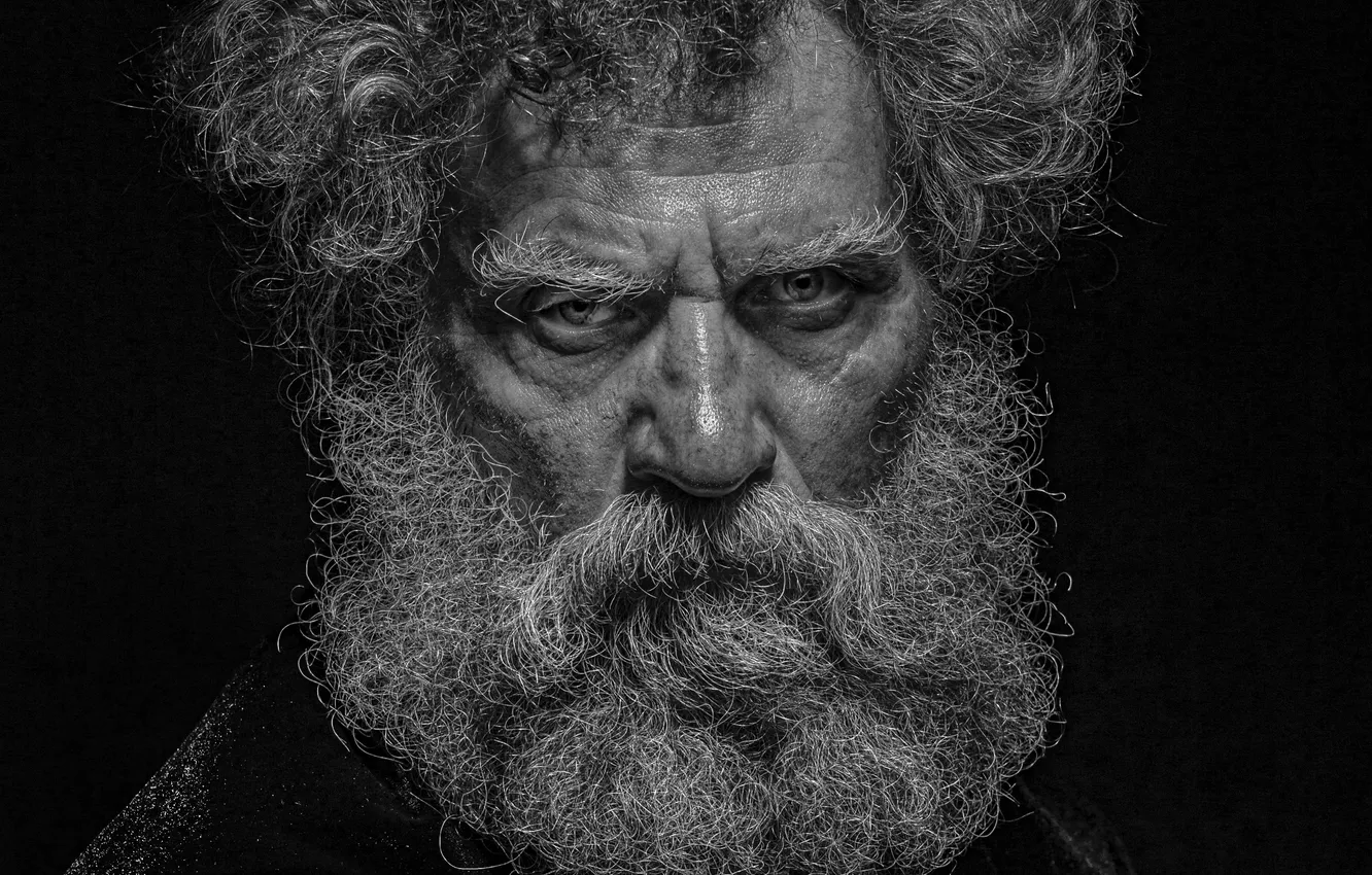 Photo wallpaper black and white, gaze, beard
