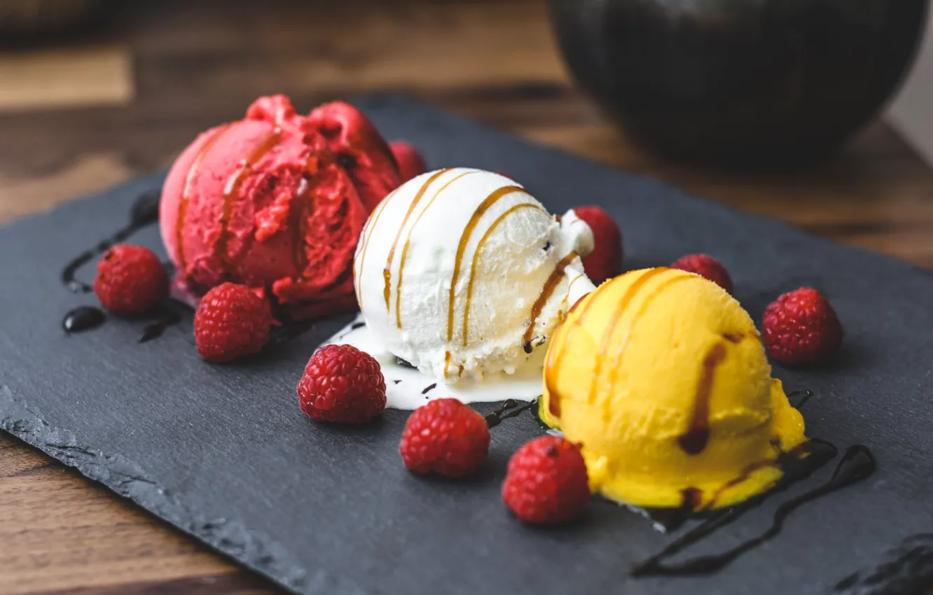 Photo wallpaper raspberry, chocolate, ice cream