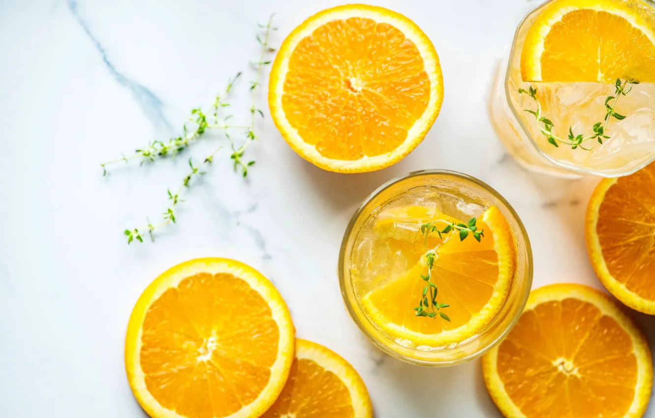 Photo wallpaper glass, orange, drink