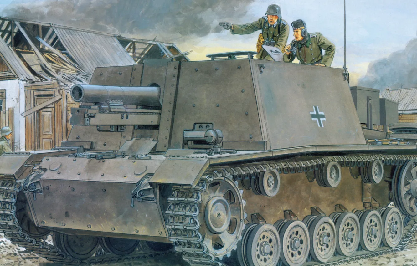 Photo wallpaper figure, the Germans, SAU, Storm-Infantry Gun, sIG 33, Ausf.B, German self-propelled artillery, StuIG 33B