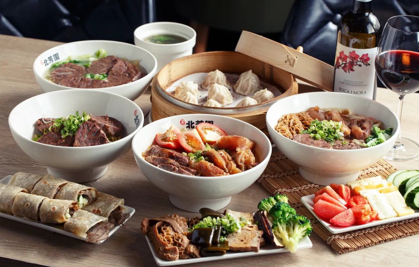 Photo wallpaper meat, meals, serving, Asian cuisine