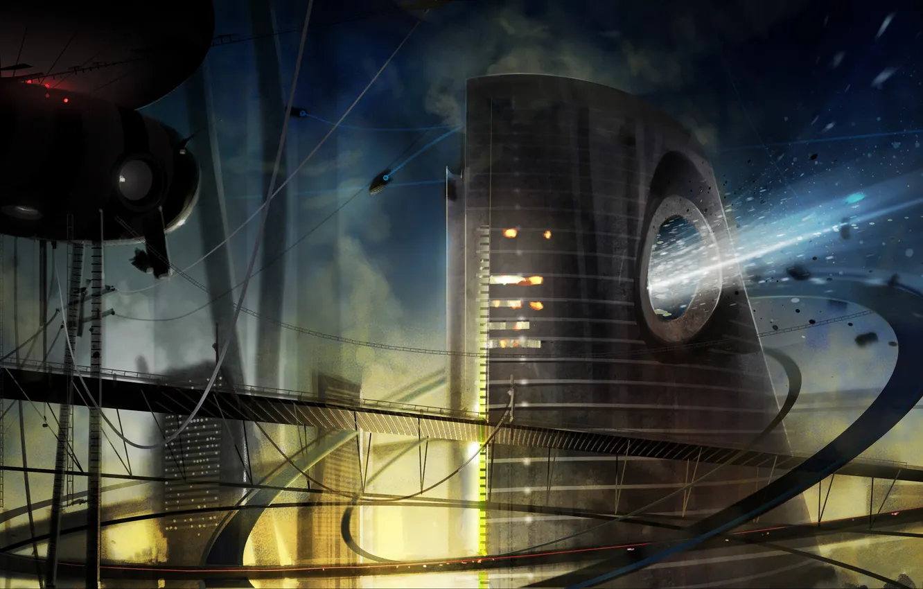 Photo wallpaper road, the sky, the city, future, ship, pipe, release