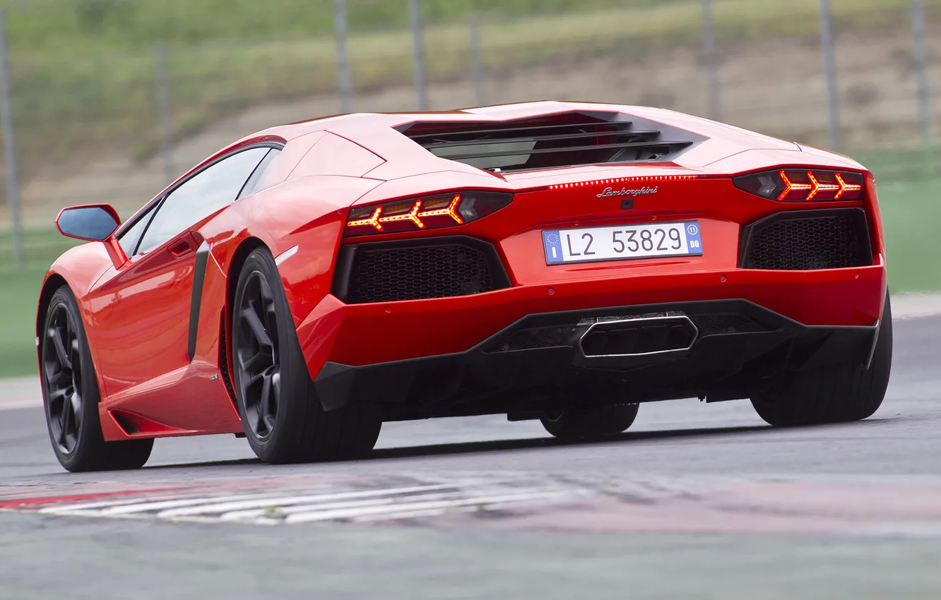 Photo wallpaper red, Lamborghini, rear view, aventador, aventador lp700-4