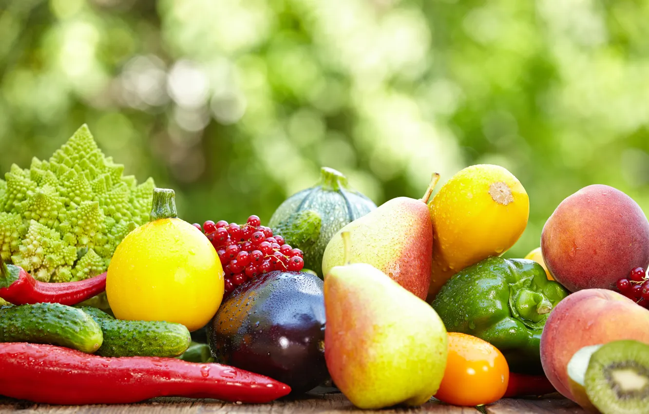Photo wallpaper eggplant, pepper, fruit, vegetables, peaches, pear, currants, zucchini